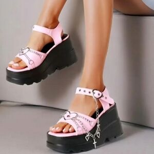 Pink Platform Sandals with Heart Accents Sz 6